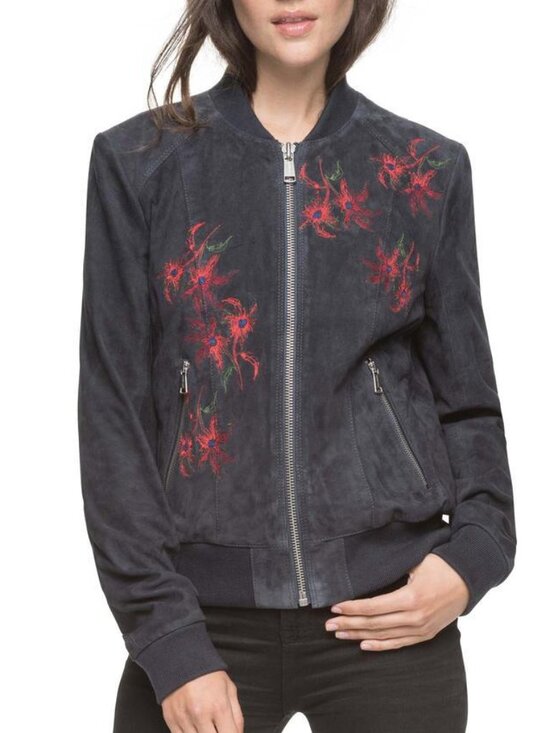 Andrew Marc Jackets & Blazers - Andrew Marc New Bomber Embroidered Suede Leather Jacket Navy Women's M
